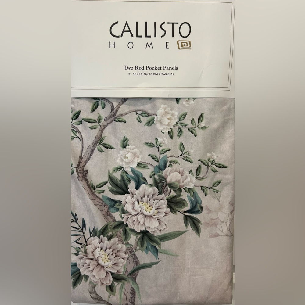 Callisto Home Heron Bird Window Curtains Panels 38 X 96 Pair Drapes Blush Scroll